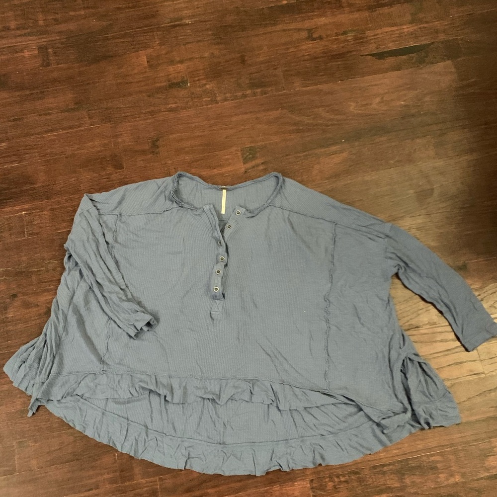 Blue flowy waffle knit Free People shirt
